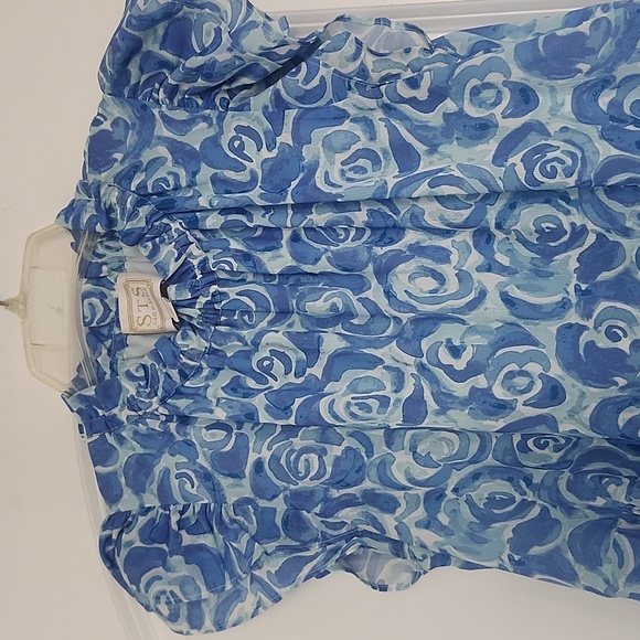 Sail to Sable Blue Ruffle Neck & Sleeve 3 Tiered Minidress Size M - Picture 2 of 13
